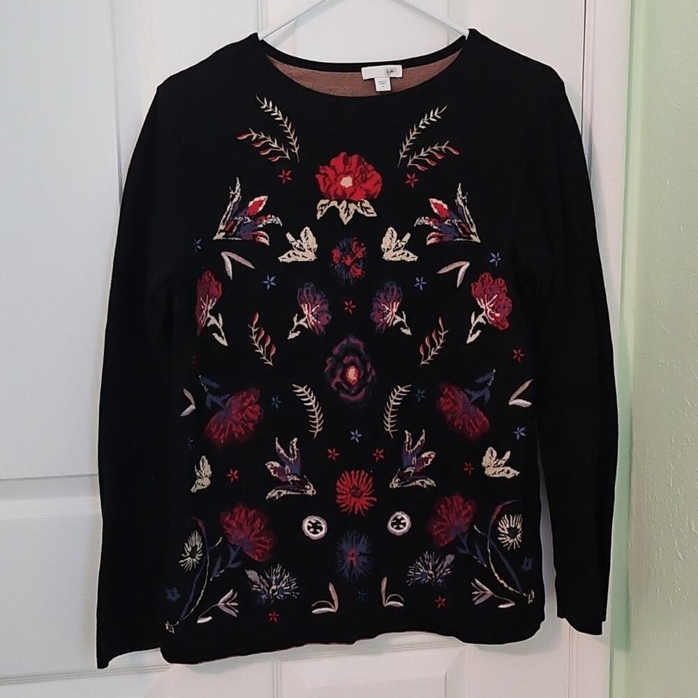 J. Jill Embroidered Jacquard Pullover Sweater Small